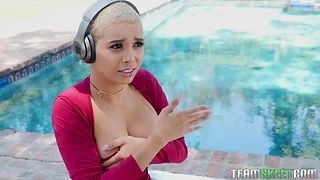 Pretty stepsister Aaliyah Hadid does yoga in leotard and makes stepbrother's cock hard as A a stir up