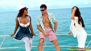 Ebony yachtswoman woman Skylar Nicole gets her pussy rammed on the vessel