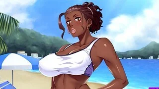 Busty black chick drools on a delicious cock loafing